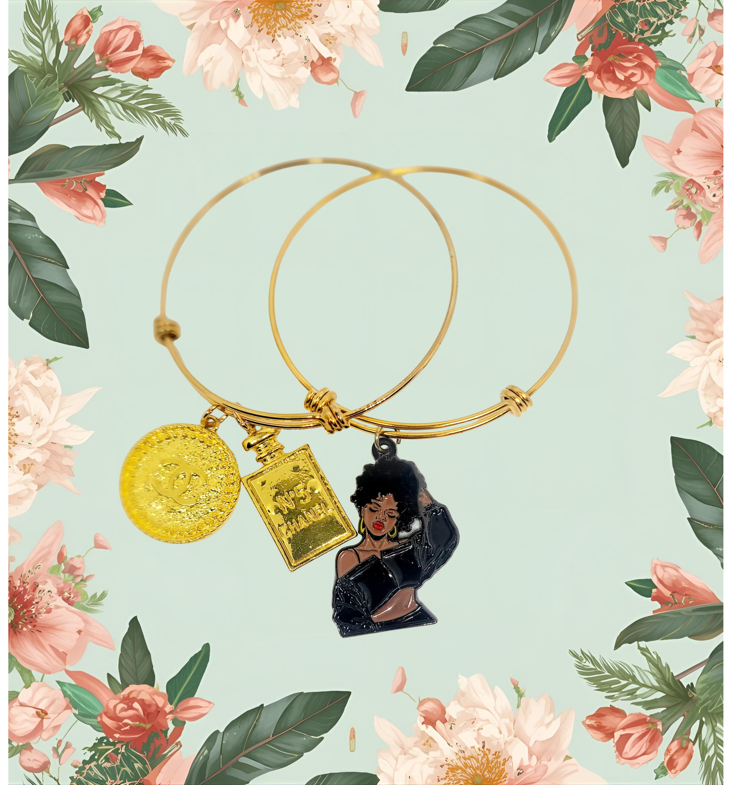 Golden Glam Charm Bangle Set