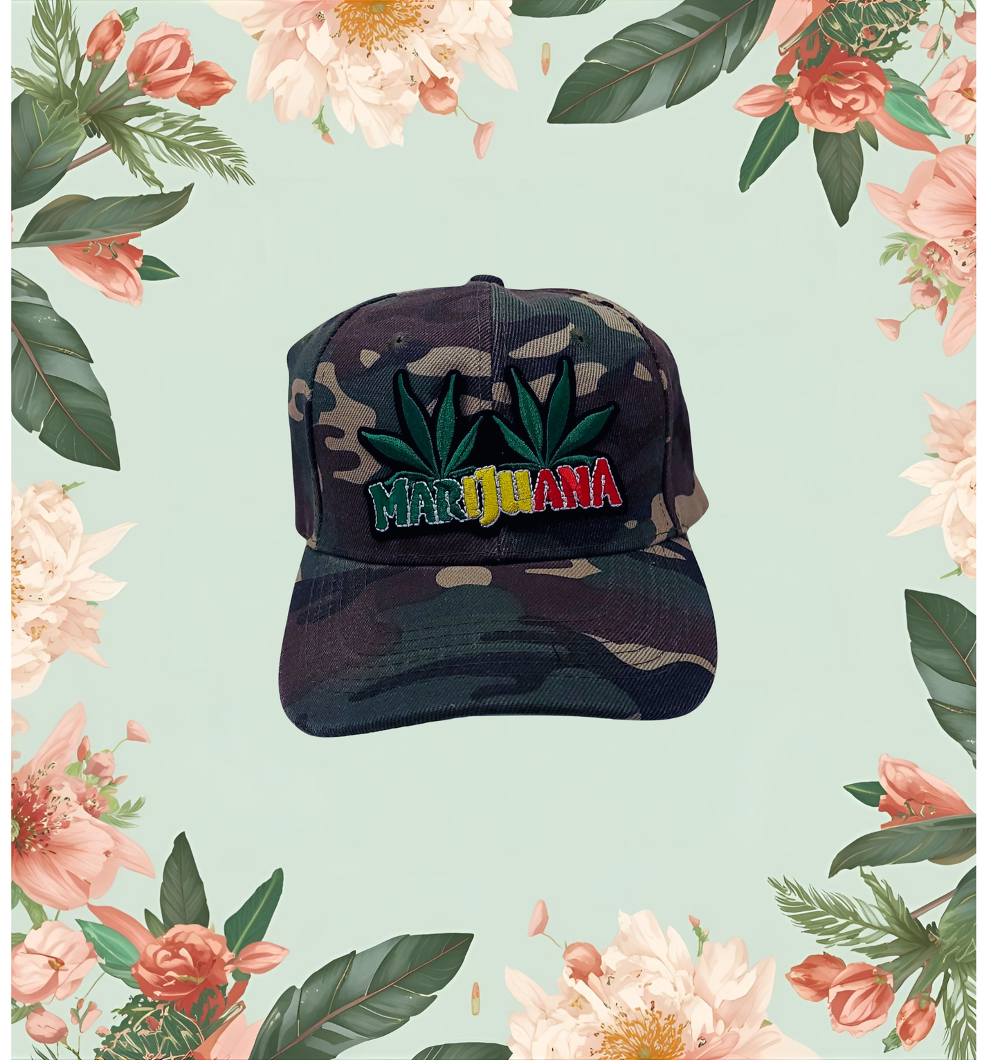 Camo Marijuana Leaf Embroidered Snapback