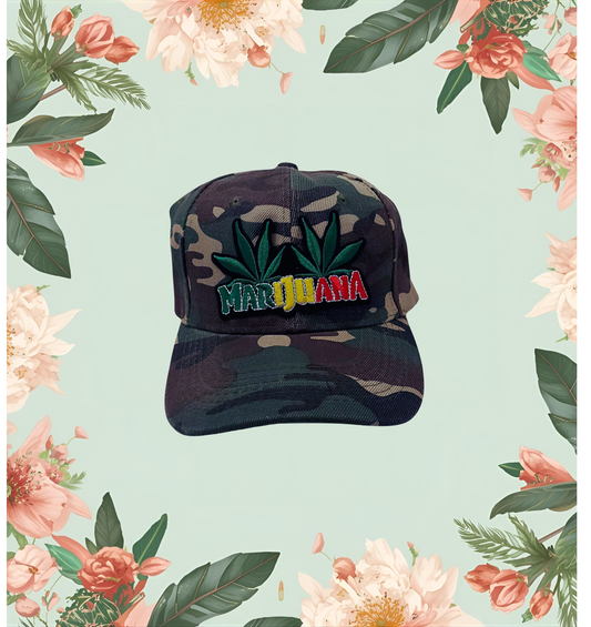 Camo Marijuana Leaf Embroidered Snapback